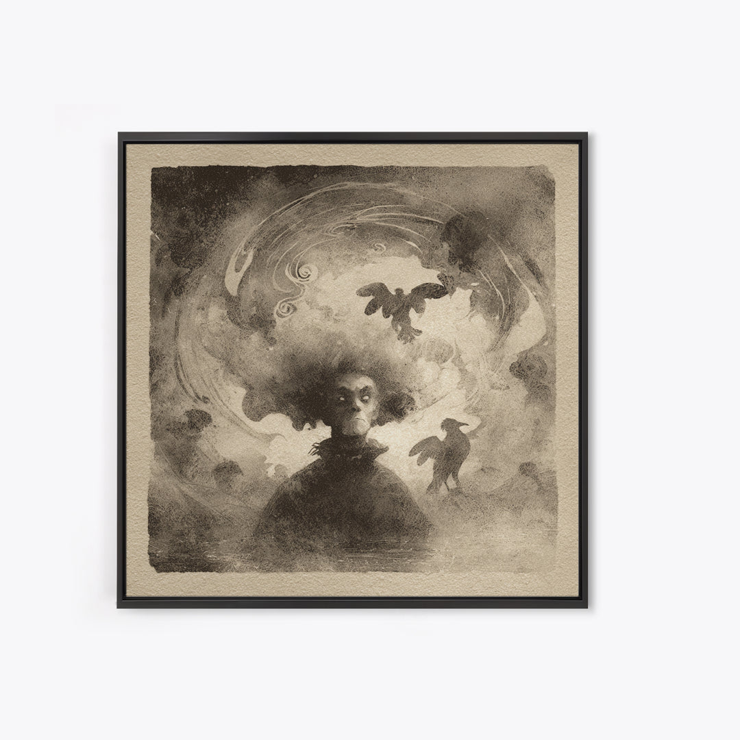 The Lake Phantom, Symbolist Dream Art, Square Wall Art, Dark Fantasy Wall Art, Framed Canvas Print, Halloween Wall Art