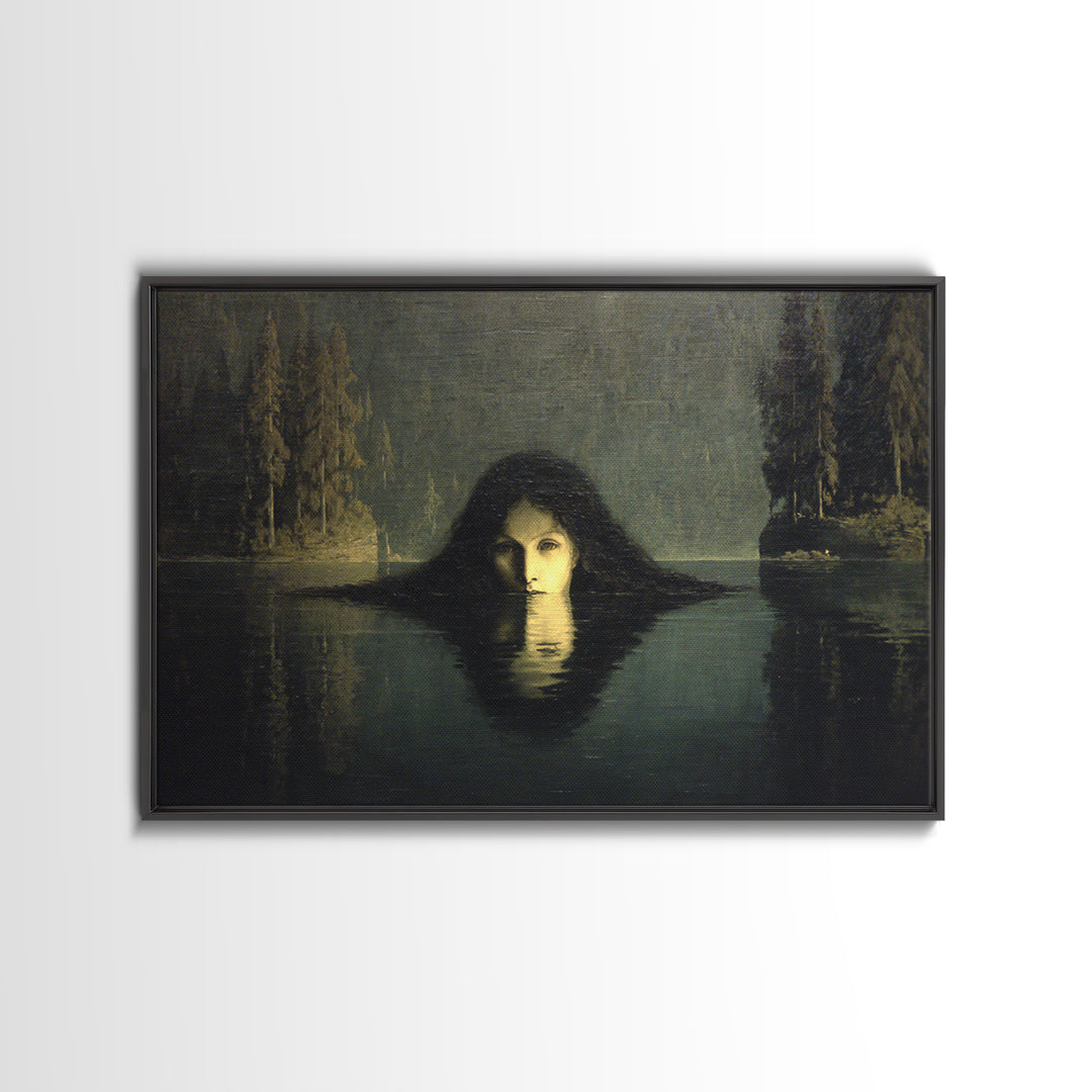 The Lake Phantom, Symbolist Gothic Landscape, Landscape Wall Art, Dark Halloween Decor, Framed Canvas Print, Halloween Wall Art