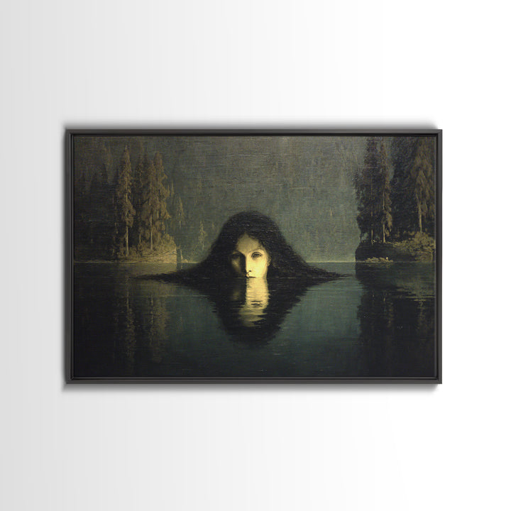 The Lake Phantom, Symbolist Gothic Landscape, Landscape Wall Art, Dark Halloween Decor, Framed Canvas Print, Halloween Wall Art