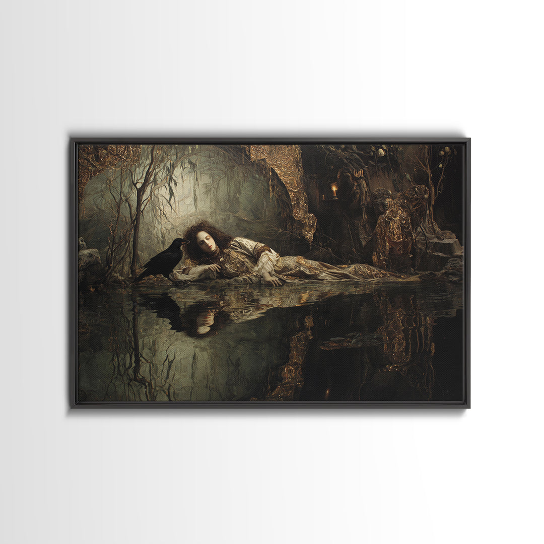 The Lake Phantom, Ornate Symbolist Art, Landscape Wall Art, Dark Fantasy Wall Art, Framed Canvas Print, Halloween Wall Art