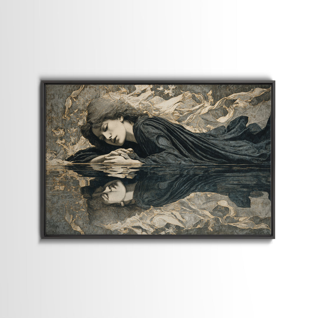 The Lake Phantom, Symbolist Death Art, Landscape Wall Art, Macabre Wall Art, Framed Canvas Print, Halloween Wall Art