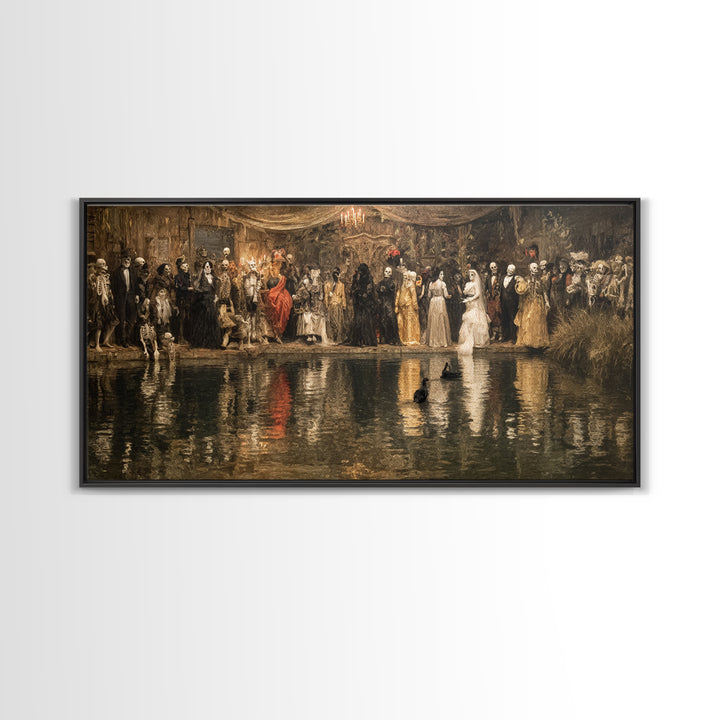 The Lake Phantom, Grotesque Carnival Art, Wide Panoramic Art, Dark Halloween Decor, Framed Canvas Print, Halloween Wall Art