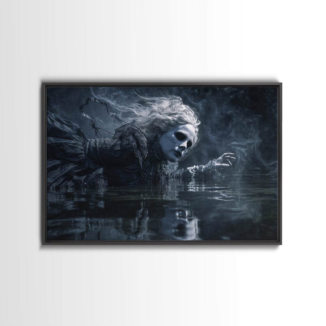 The Lake Phantom, Biomechanical Horror Art, Landscape Wall Art, Dark Halloween Decor, Canvas Print, Halloween Wall Art, Gothic Home Decor