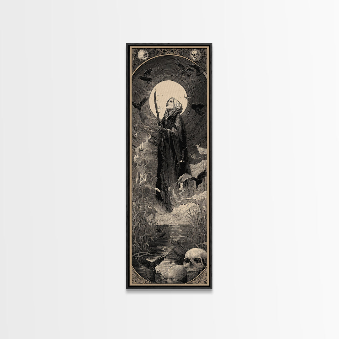 The Salt-Marsh Witch, Gothic Engraving Art, Tall Narrow Wall Art, Dark Halloween Decor, Canvas Print, Halloween Wall Art