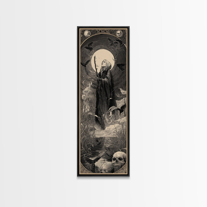 The Salt-Marsh Witch, Gothic Engraving Art, Tall Narrow Wall Art, Dark Halloween Decor, Canvas Print, Halloween Wall Art
