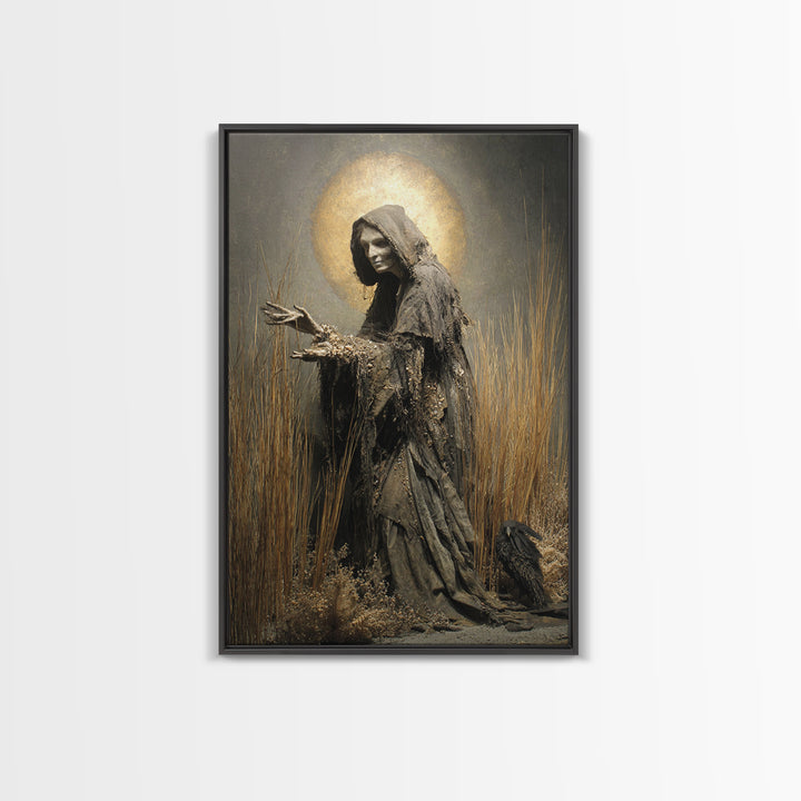 The Salt-Marsh Witch, Dark Renaissance Art, Vertical Wall Art, Dark Fantasy Wall Art, Canvas Print, Halloween Wall Art