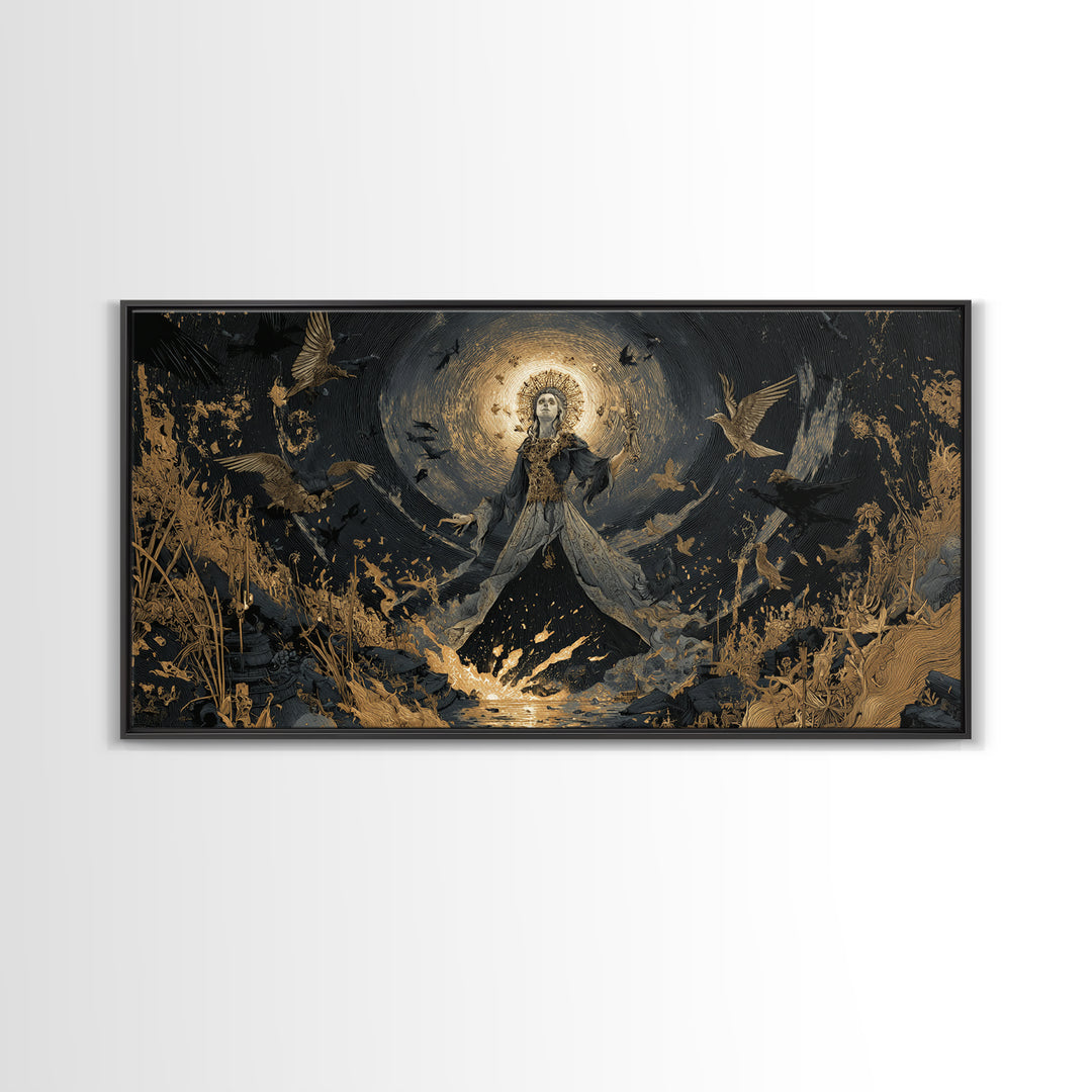 The Salt-Marsh Witch, Apocalyptic Romantic Art, Wide Panoramic Art, Dark Fantasy Wall Art, Canvas Print, Halloween Wall Art