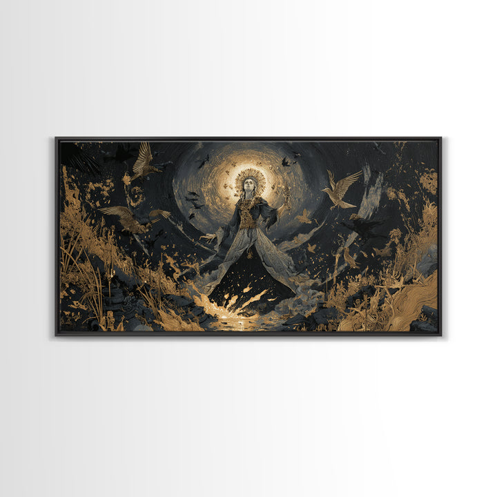 The Salt-Marsh Witch, Apocalyptic Romantic Art, Wide Panoramic Art, Dark Fantasy Wall Art, Canvas Print, Halloween Wall Art