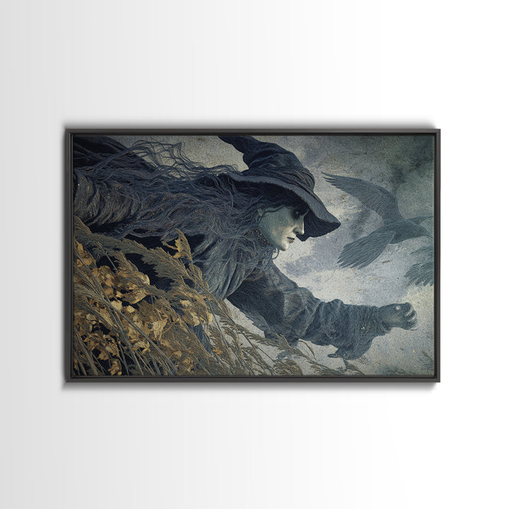 The Salt-Marsh Witch, Expressionist Gothic Art, Landscape Wall Art, Dark Halloween Decor, Canvas Print, Halloween Wall Art