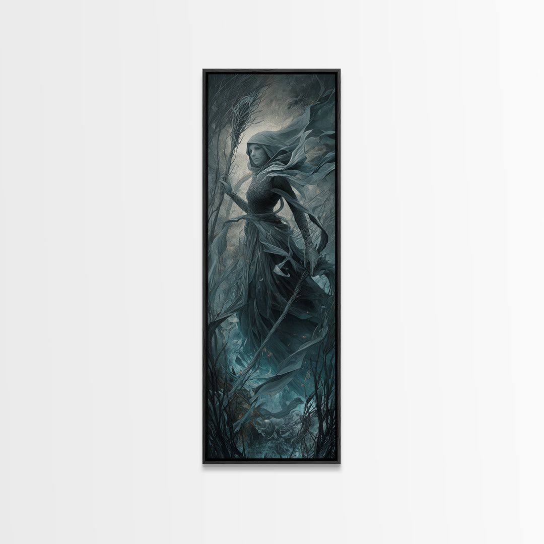 The Salt-Marsh Witch, Surreal Apocalyptic Art, Tall Narrow Wall Art, Macabre Wall Art, Canvas Print, Halloween Wall Art