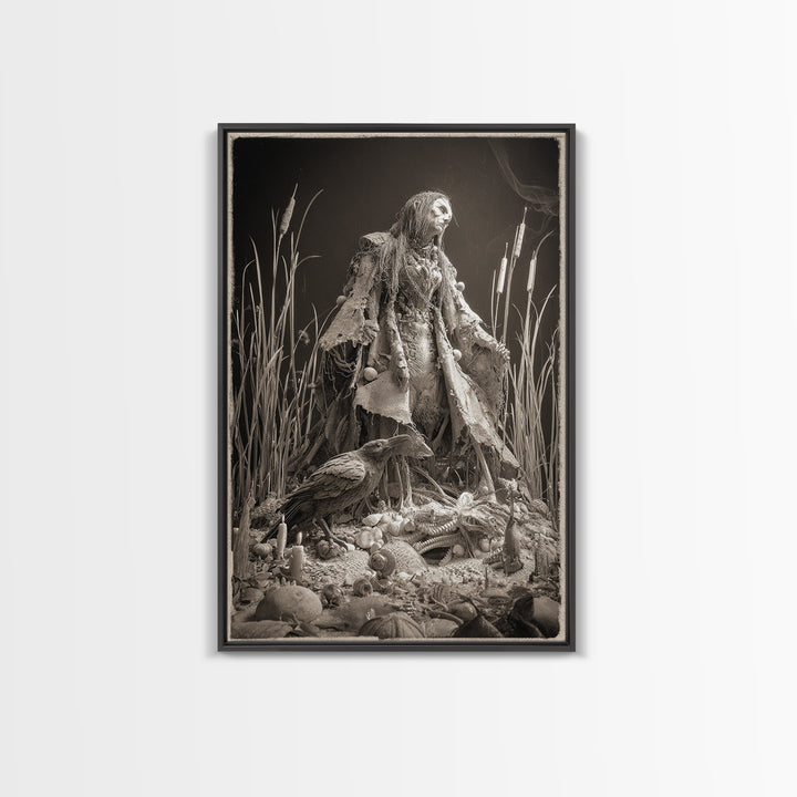 The Salt-Marsh Witch, Biomechanical Horror Art, Vertical Wall Art, Dark Halloween Decor, Canvas Print, Halloween Wall Art, Horror Wall Art