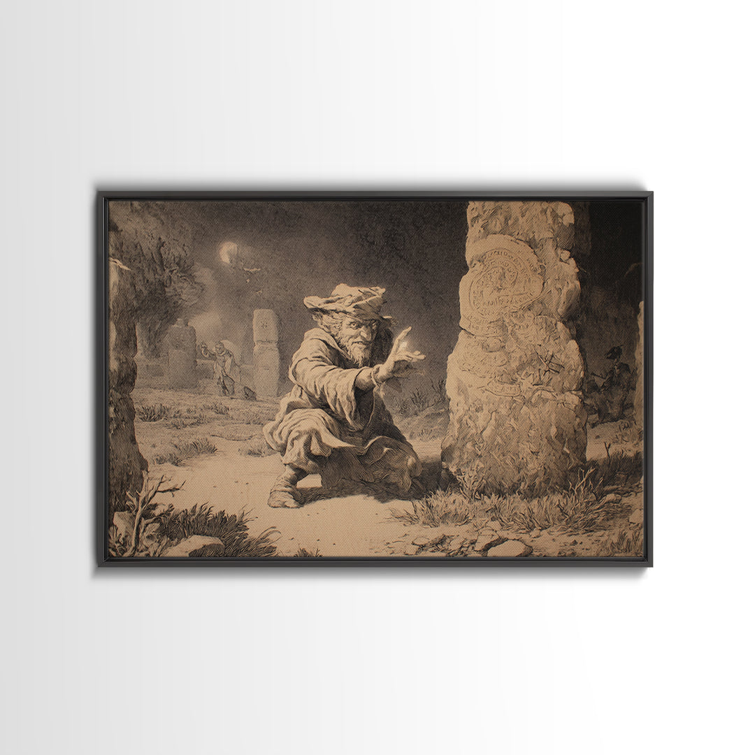 The Stone-Circle Spirit, Northern Renaissance Horror, Landscape Wall Art, Dark Fantasy Wall Art, Canvas Print, Halloween Wall Art
