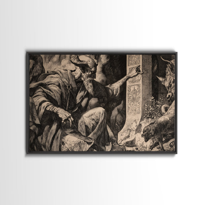 The Stone-Circle Spirit, Renaissance Engraving Art, Landscape Wall Art, Macabre Wall Art, Canvas Print, Halloween Wall Art