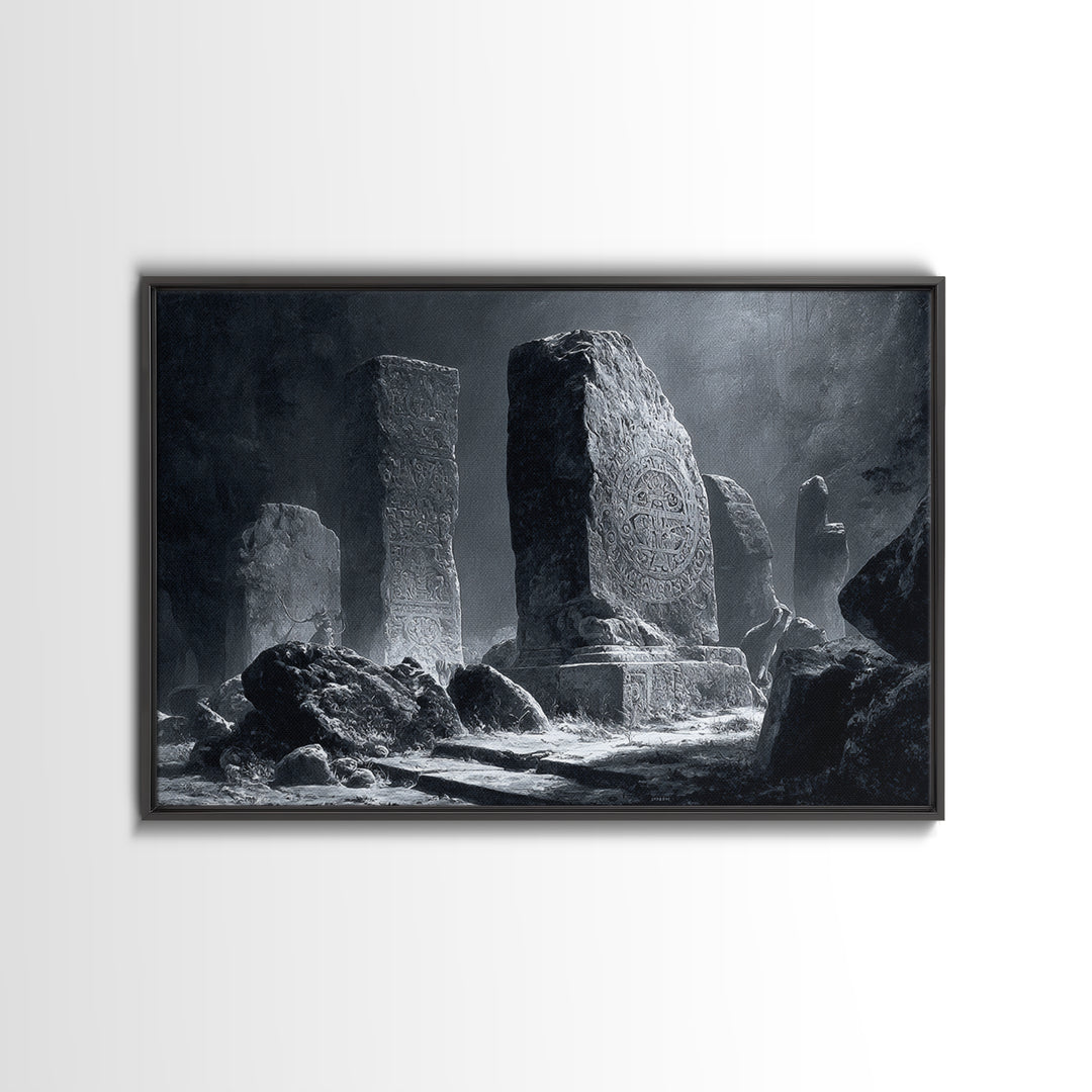 The Stone-Circle Spirit, Architectural Etching Art, Landscape Wall Art, Dark Fantasy Wall Art, Canvas Print