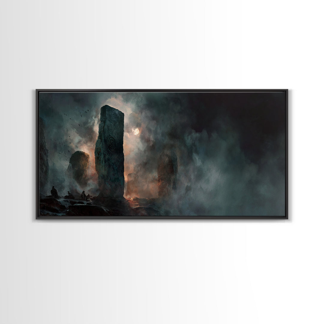 The Stone-Circle Spirit, Apocalyptic Romantic Art, Wide Panoramic Art, Gothic Horror Wall Art, Canvas Print, Halloween Wall Art