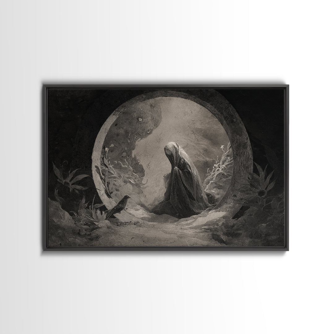 The Stone-Circle Spirit, Symbolist Dream Art, Landscape Wall Art, Gothic Horror Wall Art, Canvas Print, Halloween Wall Art