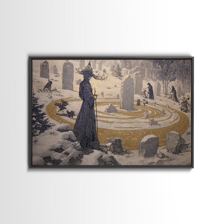 The Stone-Circle Spirit, Symbolist Death Art, Landscape Wall Art, Dark Halloween Decor, Canvas Print, Halloween Wall Art