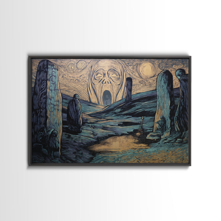 The Stone-Circle Spirit, Expressionist Gothic Art, Landscape Wall Art, Macabre Wall Art, Canvas Print, Halloween Wall Art