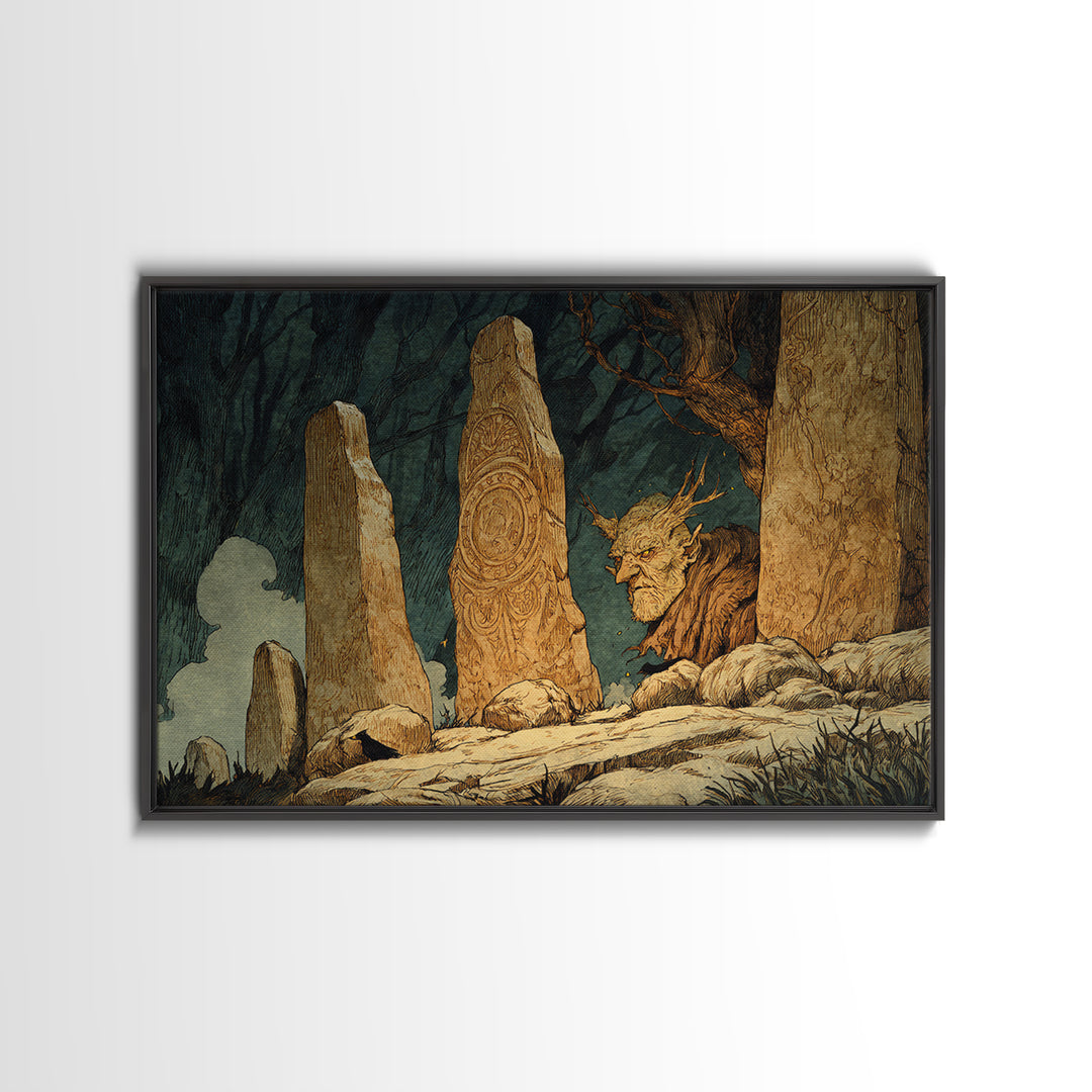 The Stone-Circle Spirit, Gothic Storybook Art, Landscape Wall Art, Gothic Horror Wall Art, Canvas Print, Halloween Wall Art