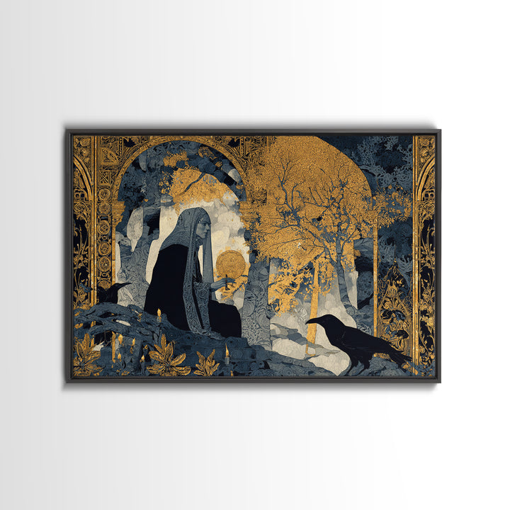The Stone-Circle Spirit, Stained Glass Gothic Art, Landscape Wall Art, Dark Fantasy Wall Art, Framed Canvas Print, Halloween Wall Art