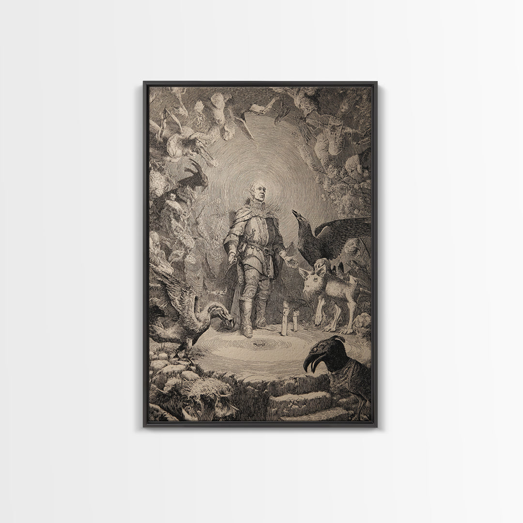 The Cave Oracle, Renaissance Engraving Art, Vertical Wall Art, Macabre Wall Art, Canvas Print, Halloween Wall Art, Dark Fantasy Art