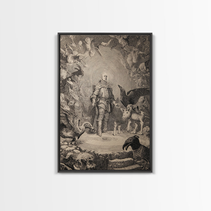 The Cave Oracle, Renaissance Engraving Art, Vertical Wall Art, Macabre Wall Art, Canvas Print, Halloween Wall Art, Dark Fantasy Art