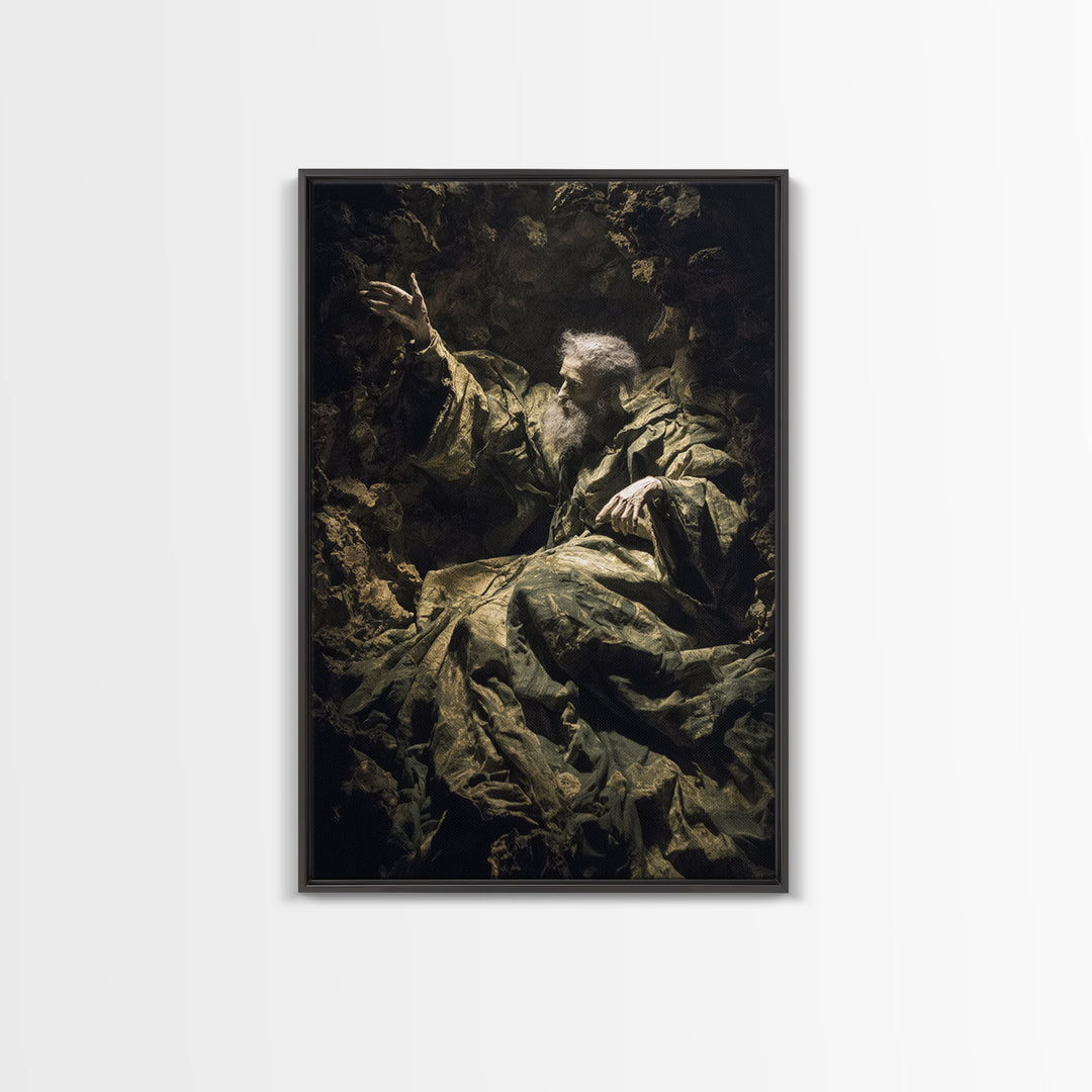 The Cave Oracle, Baroque Witchcraft Art, Vertical Wall Art, Macabre Wall Art, Framed Canvas Print, Halloween Wall Art