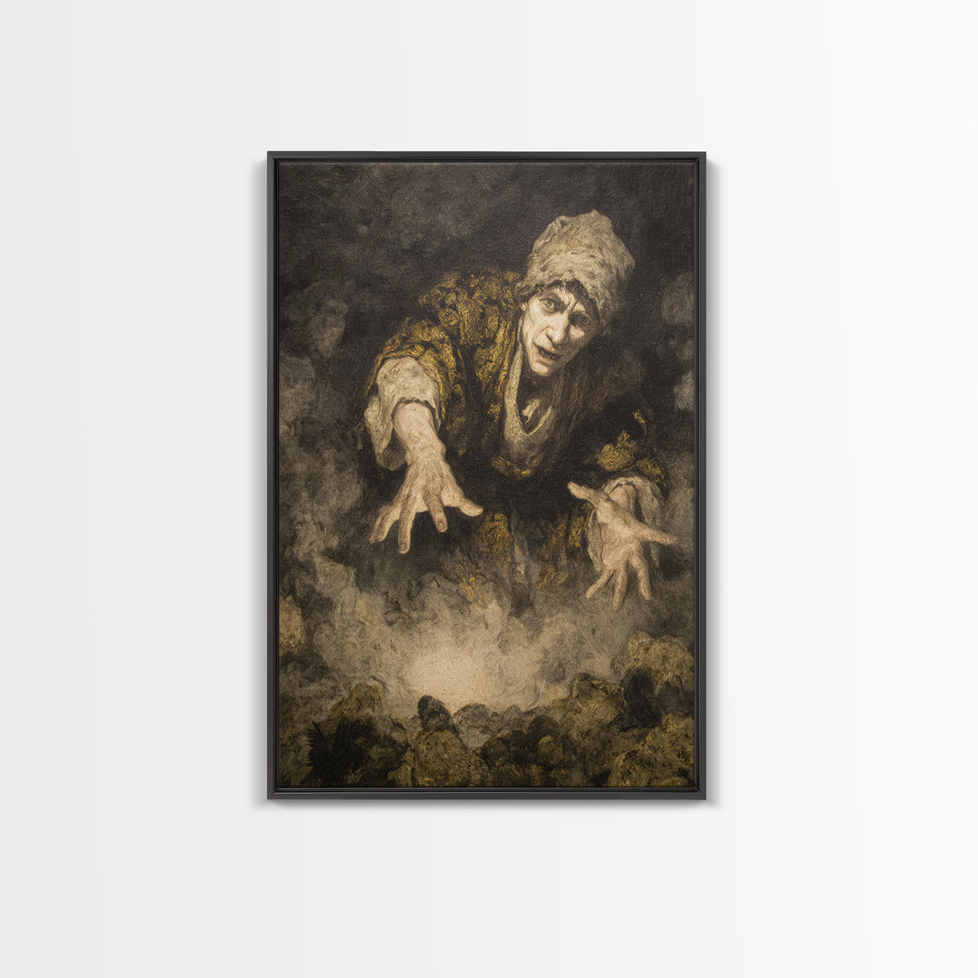 The Cave Oracle, Dark Romantic Horror Art, Vertical Wall Art, Dark Fantasy Wall Art, Canvas Print, Halloween Wall Art, Halloween Decor