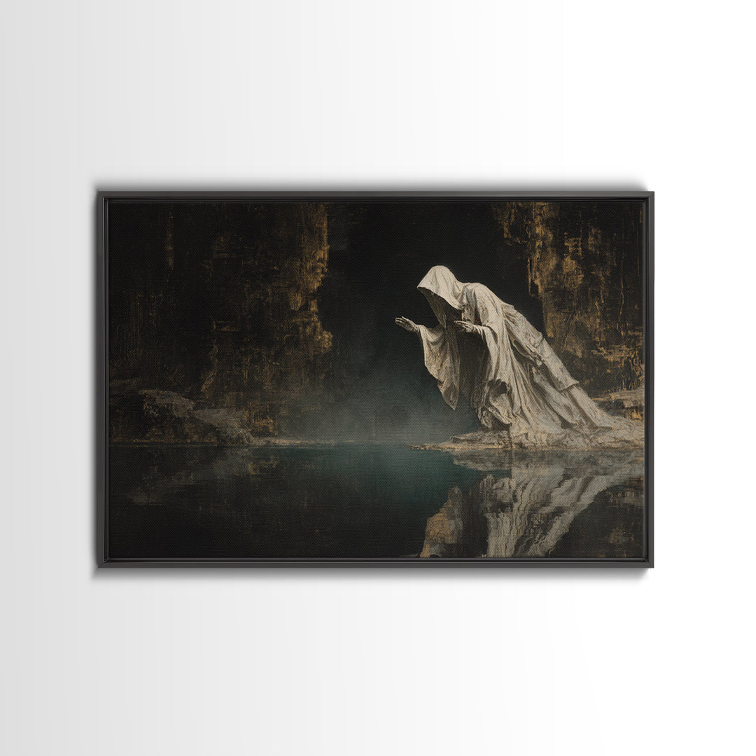 The Cave Oracle, Symbolist Gothic Landscape, Landscape Wall Art, Dark Halloween Decor, Canvas Print, Halloween Wall Art, Gothic Home Decor