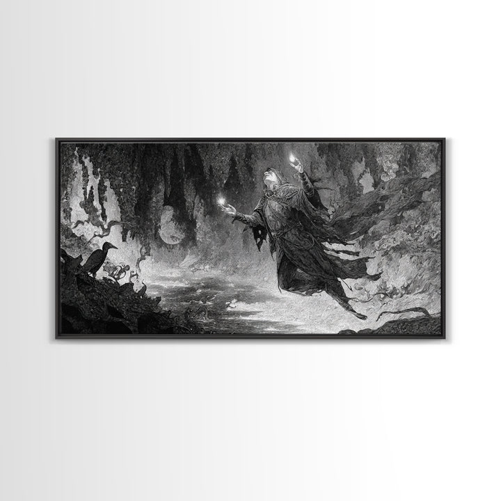 The Cave Oracle, Expressionist Nightmare Art, Wide Panoramic Art, Macabre Wall Art, Framed Canvas Print, Halloween Wall Art, Horror Wall Art