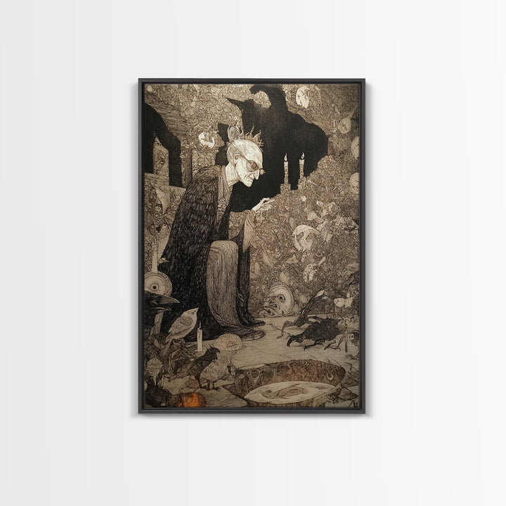 The Cave Oracle, Victorian Macabre Art, Vertical Wall Art, Dark Halloween Decor, Canvas Print, Halloween Wall Art, Macabre Wall Art
