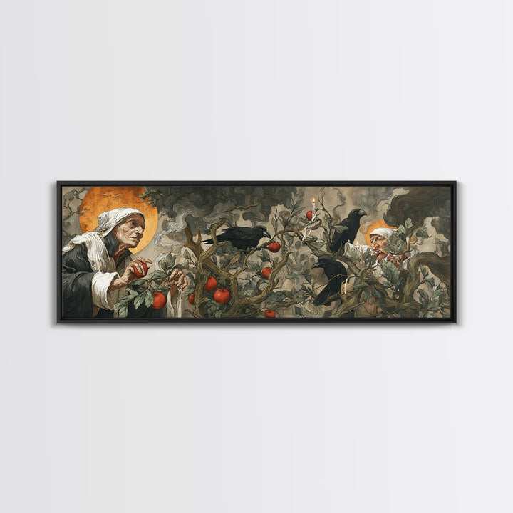 The Orchard Hag, Dark Renaissance Art, Extra Wide Wall Art, Dark Fantasy Wall Art, Canvas Print, Halloween Wall Art