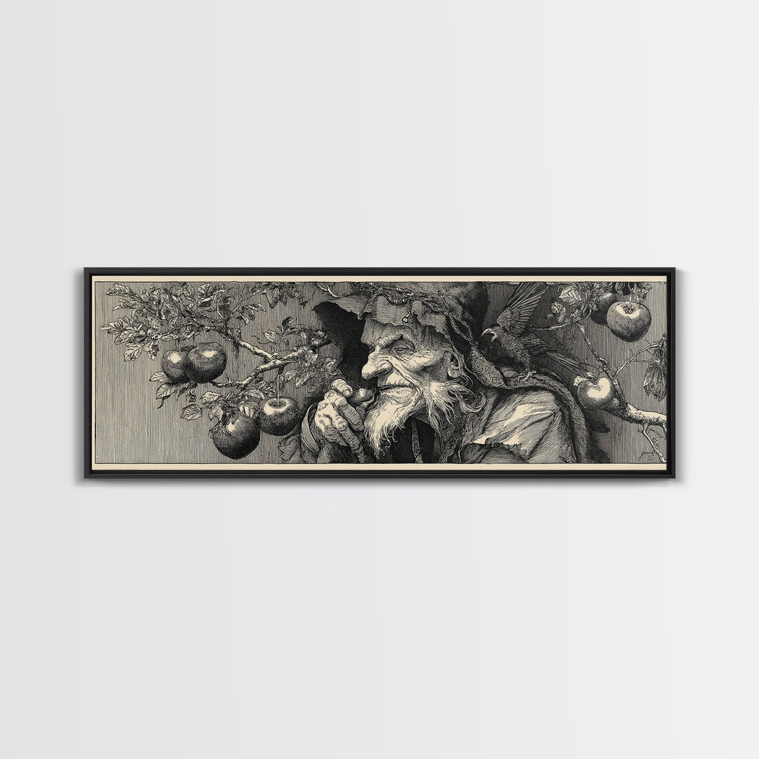 The Orchard Hag, Renaissance Engraving Art, Extra Wide Wall Art, Macabre Wall Art, Canvas Print, Halloween Wall Art, Dark Fantasy Art