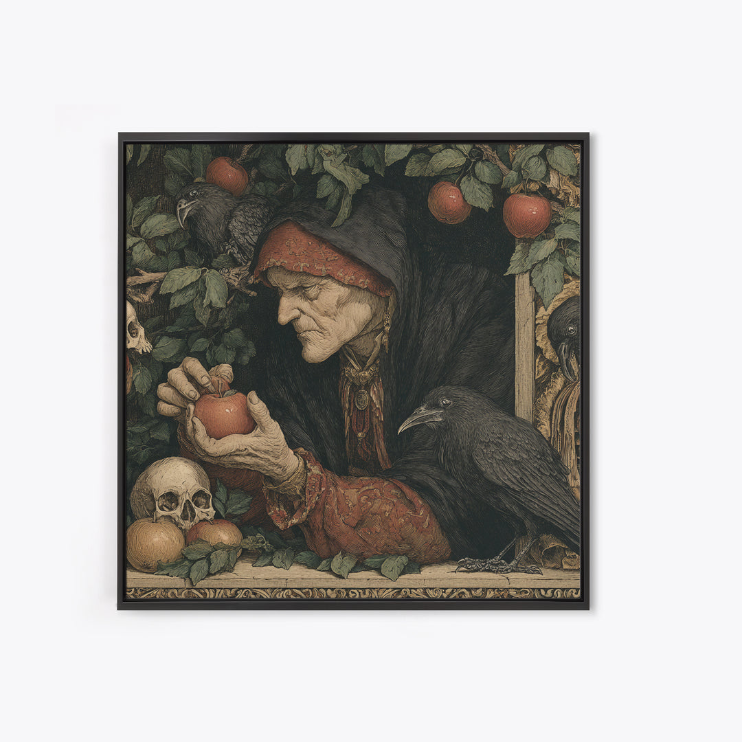 The Orchard Hag, Danse Macabre Art, Square Wall Art, Macabre Wall Art, Framed Canvas Print, Halloween Wall Art