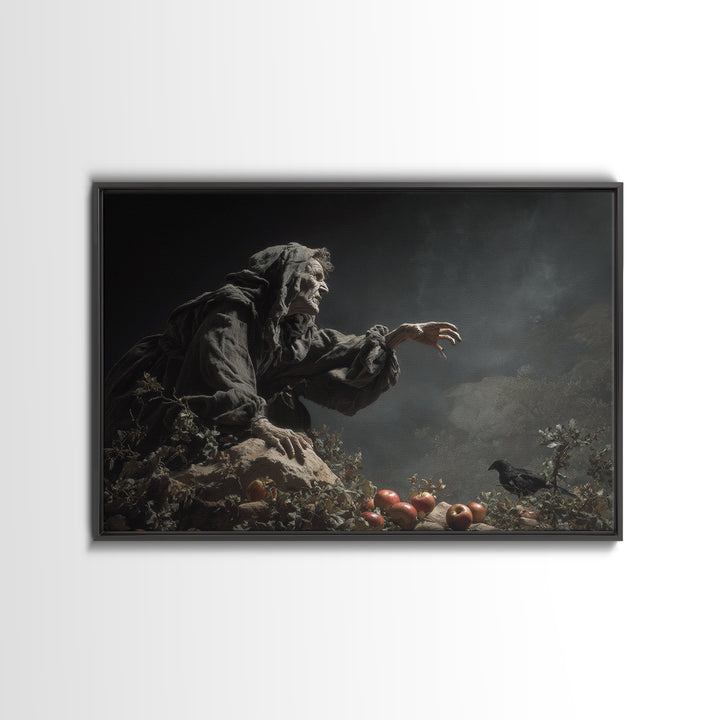 The Orchard Hag, Baroque Witchcraft Art, Landscape Wall Art, Gothic Horror Wall Art, Framed Canvas Print, Halloween Wall Art