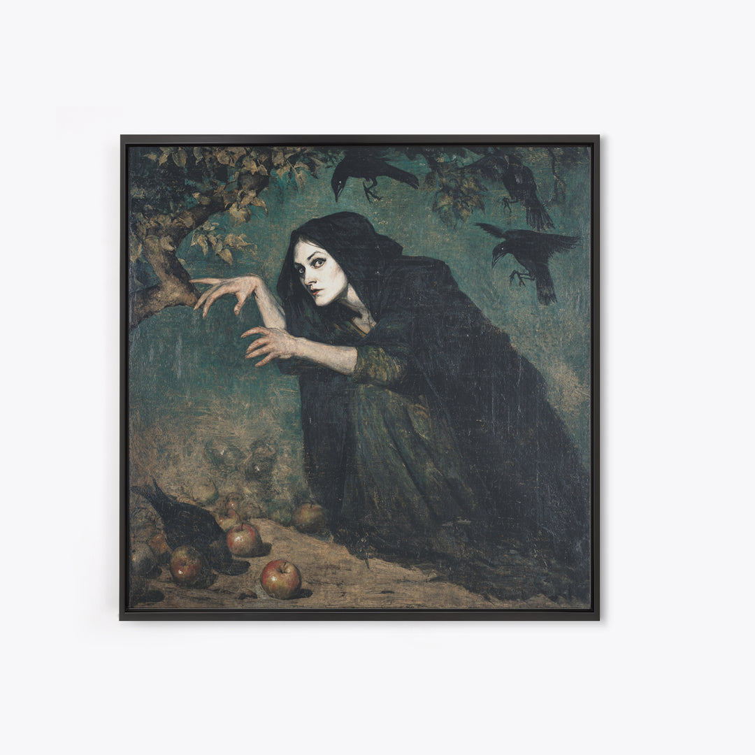 The Orchard Hag, Dark Symbolist Art, Square Wall Art, Macabre Wall Art, Framed Canvas Print, Halloween Wall Art