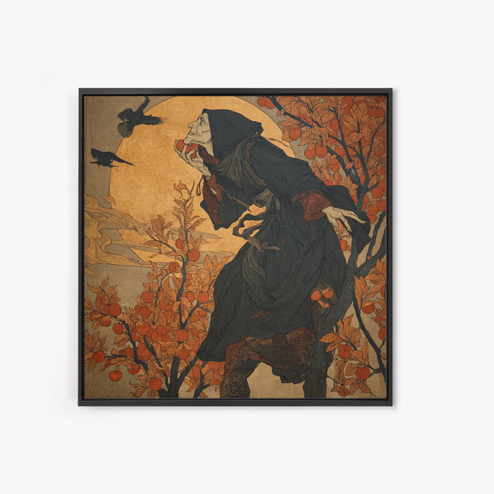 The Orchard Hag, Symbolist Etching Art, Square Wall Art, Dark Halloween Decor, Canvas Print, Halloween Wall Art, Statement Wall Art