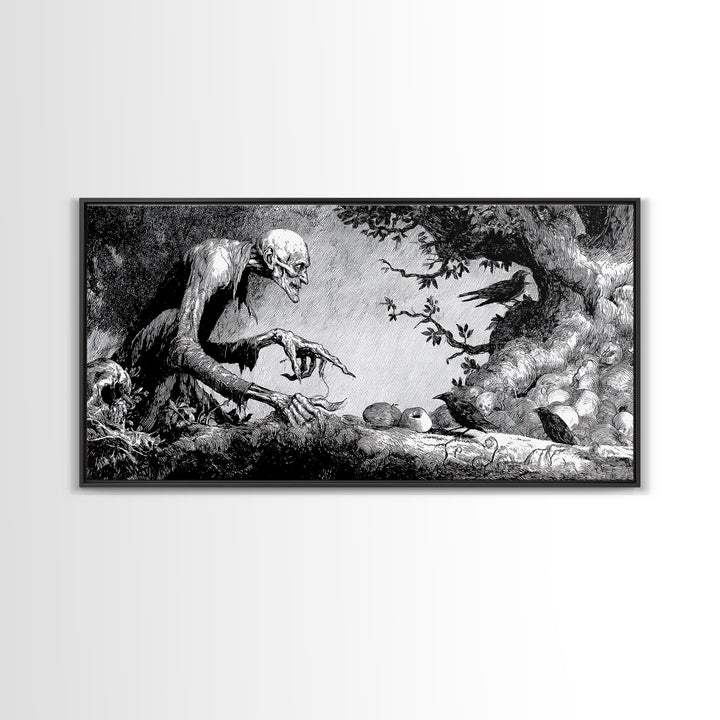 The Orchard Hag, Expressionist Nightmare Art, Wide Panoramic Art, Dark Halloween Decor, Canvas Print, Halloween Wall Art