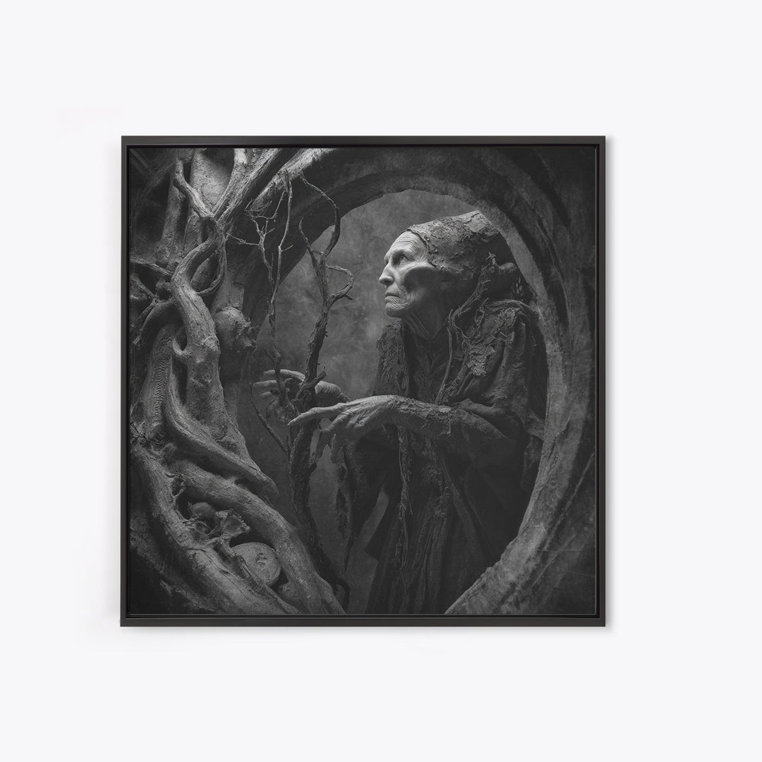 The Orchard Hag, Biomechanical Horror Art, Square Wall Art, Dark Halloween Decor, Canvas Print, Halloween Wall Art, Statement Wall Art