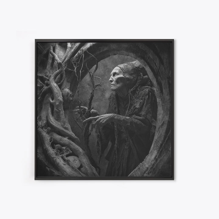 The Orchard Hag, Biomechanical Horror Art, Square Wall Art, Dark Halloween Decor, Canvas Print, Halloween Wall Art, Statement Wall Art