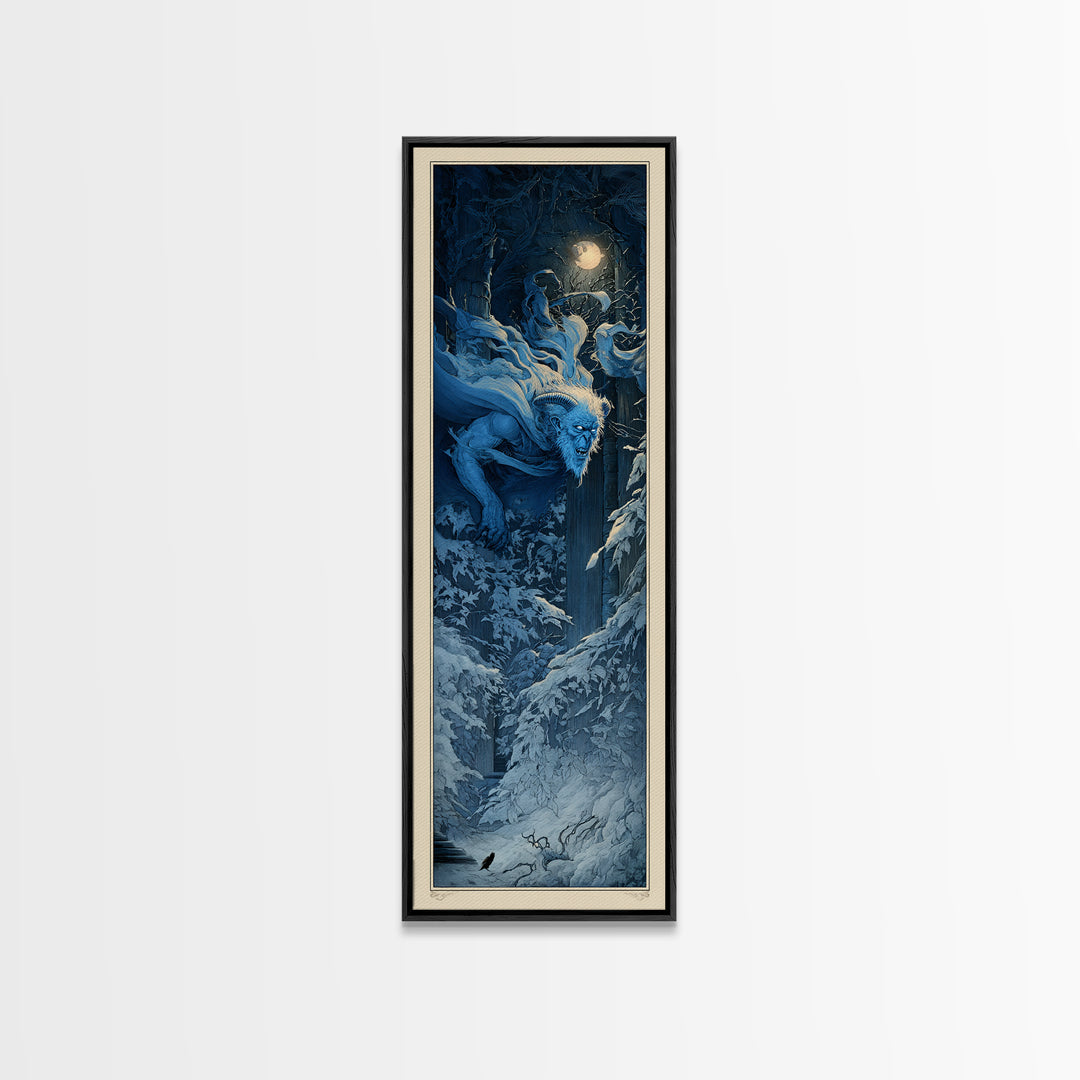 The Frost Goblin, Gothic Engraving Art, Tall Narrow Wall Art, Gothic Horror Wall Art, Framed Canvas Print, Halloween Wall Art