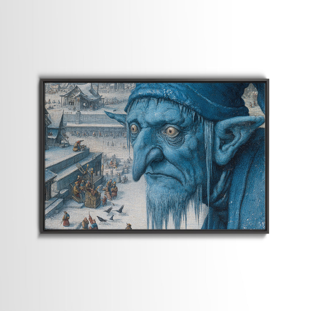 The Frost Goblin, Medieval Grotesque Art, Landscape Wall Art, Dark Fantasy Wall Art, Framed Canvas Print, Halloween Wall Art