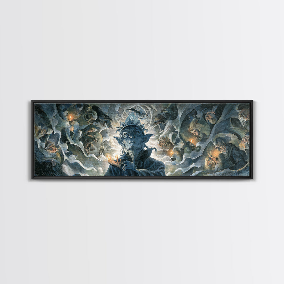 The Frost Goblin, Gothic Nightmare Art, Extra Wide Wall Art, Macabre Wall Art, Framed Canvas Print, Halloween Wall Art