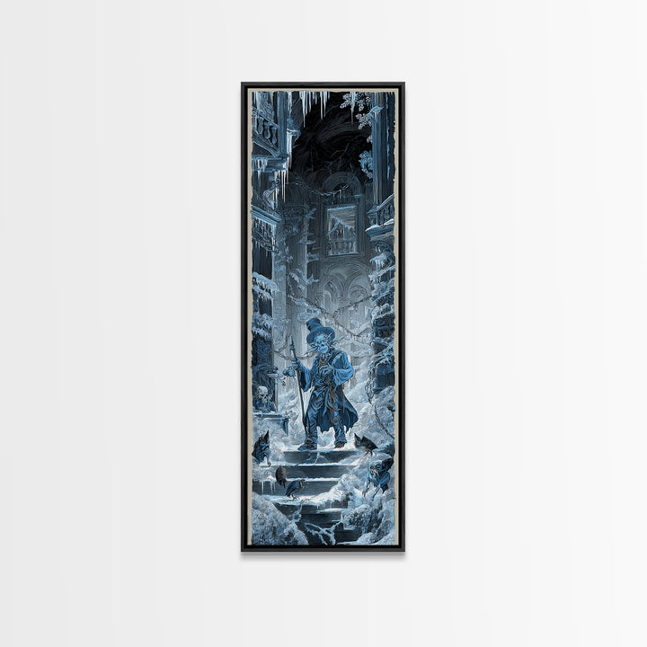 The Frost Goblin, Architectural Etching Art, Tall Narrow Wall Art, Gothic Horror Wall Art, Framed Canvas Print