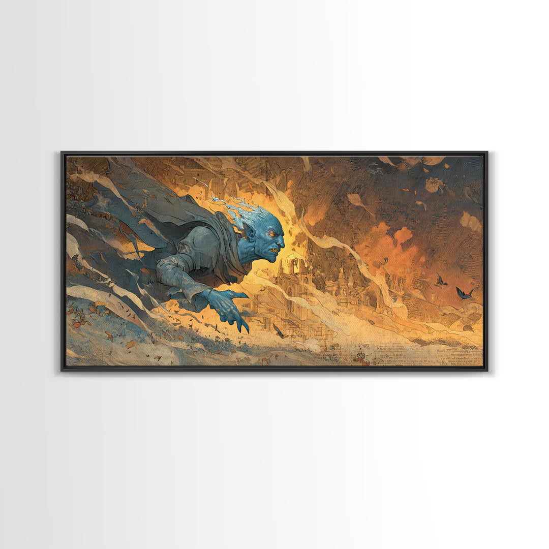 The Frost Goblin, Apocalyptic Romantic Art, Wide Panoramic Art, Macabre Wall Art, Canvas Print, Halloween Wall Art, Gothic Home Decor