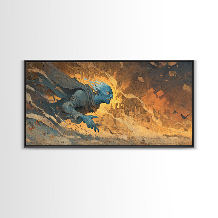 The Frost Goblin, Apocalyptic Romantic Art, Wide Panoramic Art, Macabre Wall Art, Canvas Print, Halloween Wall Art, Gothic Home Decor