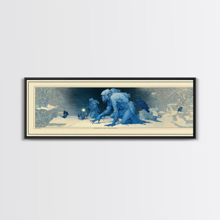 The Frost Goblin, Symbolist Death Art, Extra Wide Wall Art, Macabre Wall Art, Framed Canvas Print, Halloween Wall Art