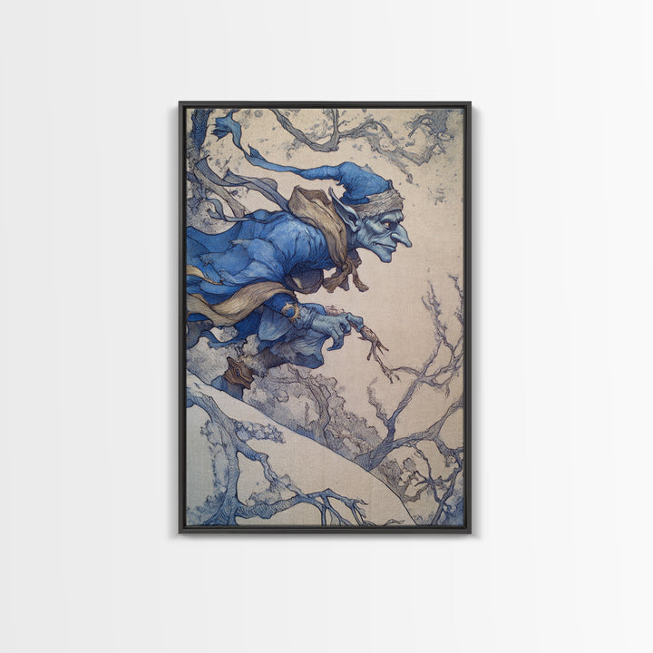 The Frost Goblin, Gothic Storybook Art, Vertical Wall Art, Dark Halloween Decor, Framed Canvas Print, Halloween Wall Art