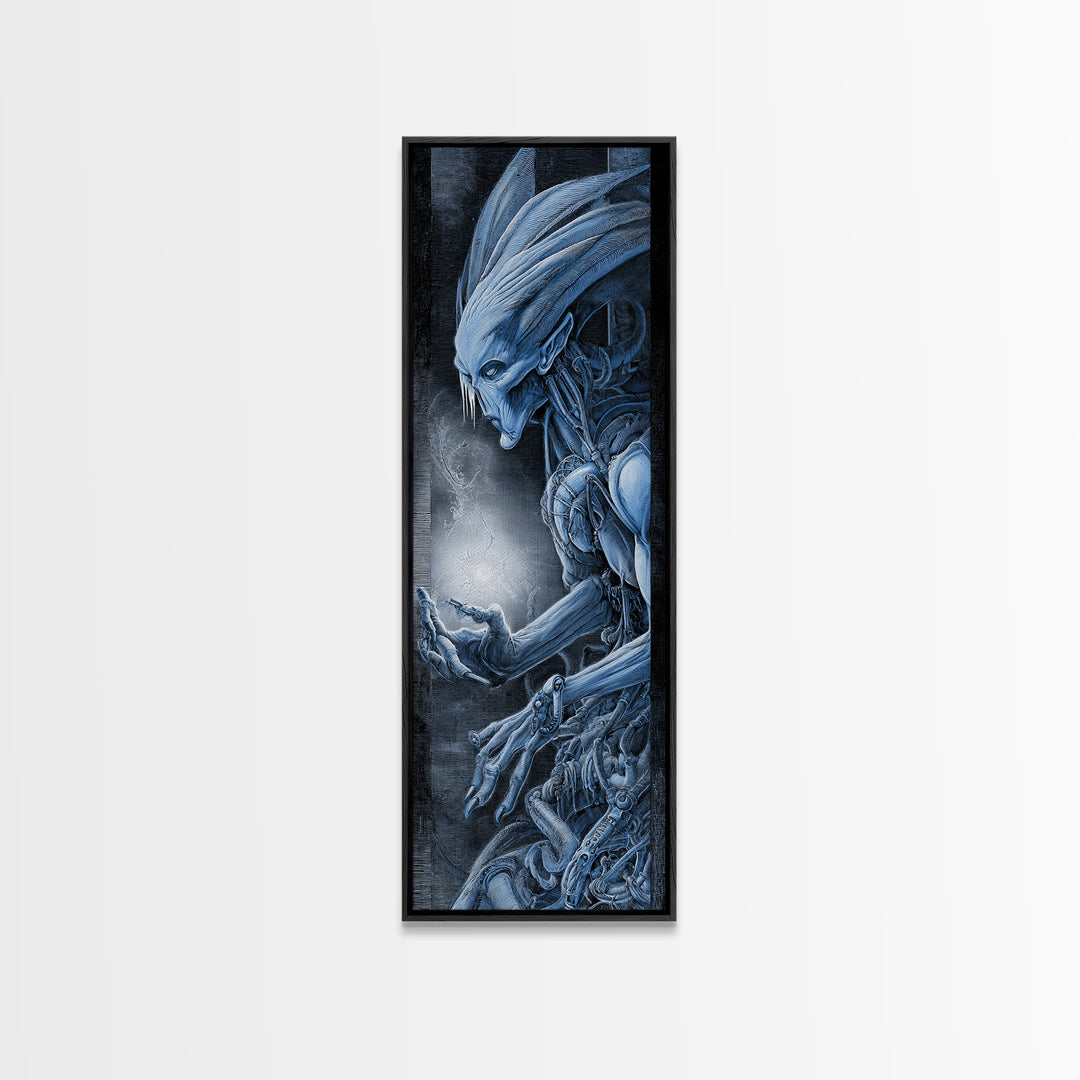 The Frost Goblin, Biomechanical Horror Art, Tall Narrow Wall Art, Dark Halloween Decor, Canvas Print, Halloween Wall Art, Horror Wall Art