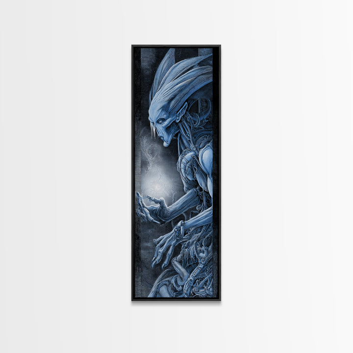 The Frost Goblin, Biomechanical Horror Art, Tall Narrow Wall Art, Dark Halloween Decor, Canvas Print, Halloween Wall Art, Horror Wall Art